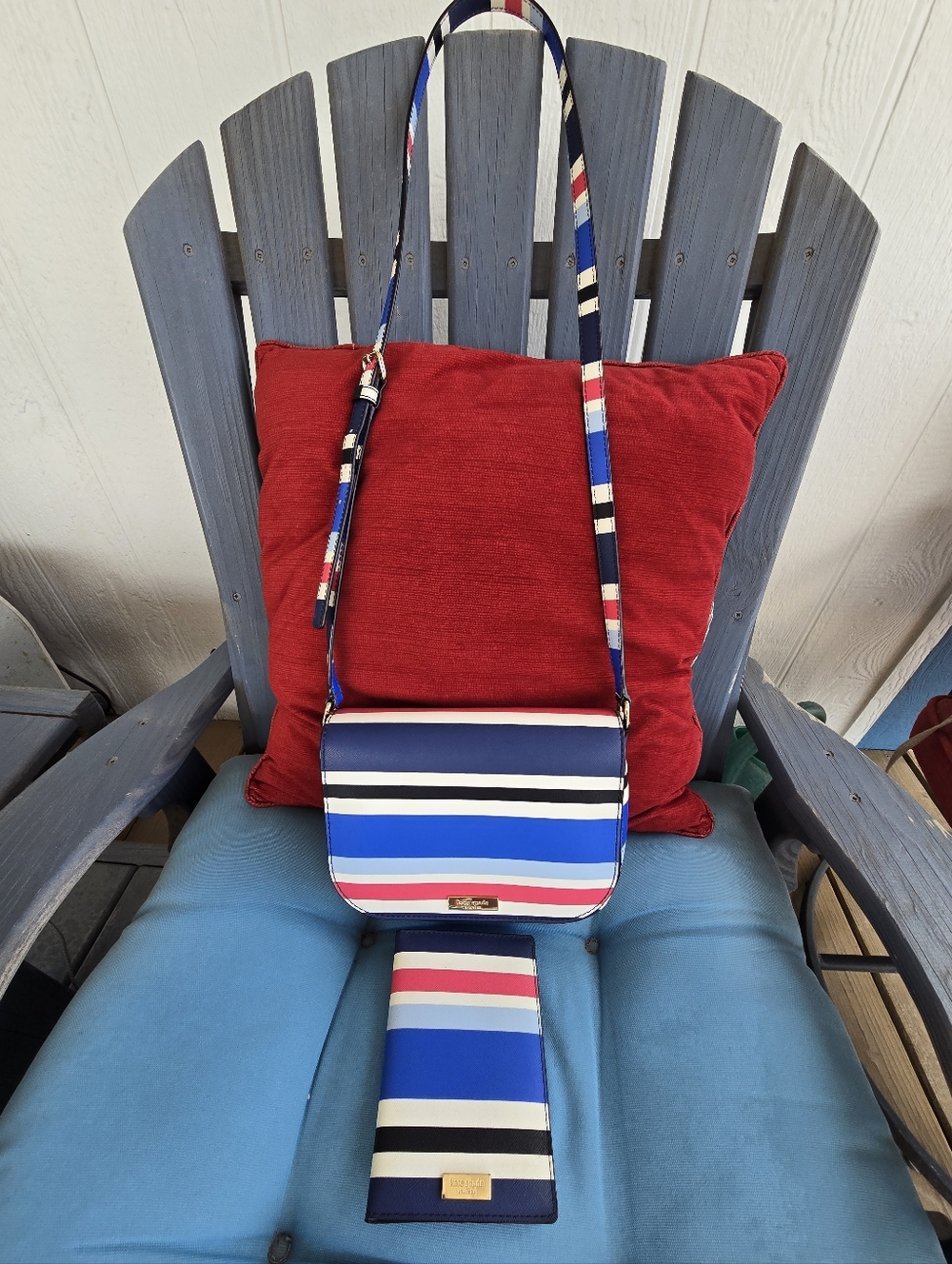 Kate Spade NWO Tags Striped Crossbody & Wallet Set in Blue, White, Pink, Black